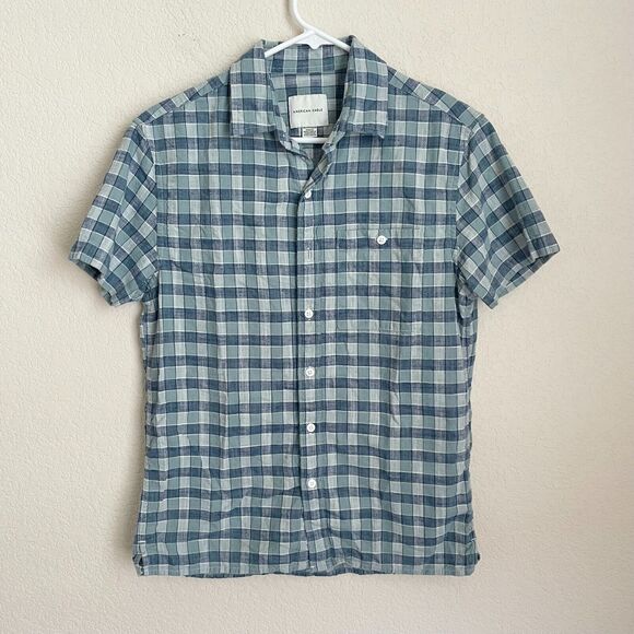 American Eagle Outfitters Mens Shirt XS Blue Green Plaid Casual Button Up Top - Picture 1 of 10